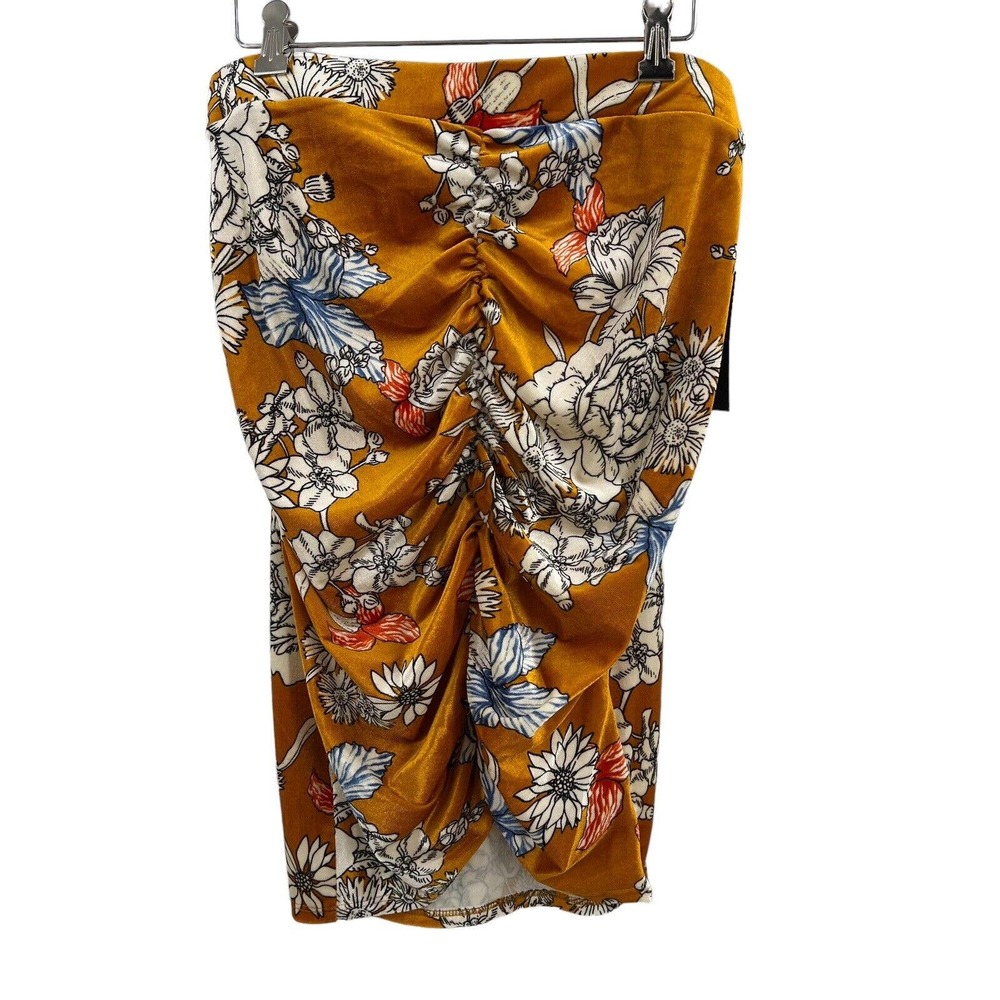 Free Press Orange Floral Ruched Front Skirt Large New